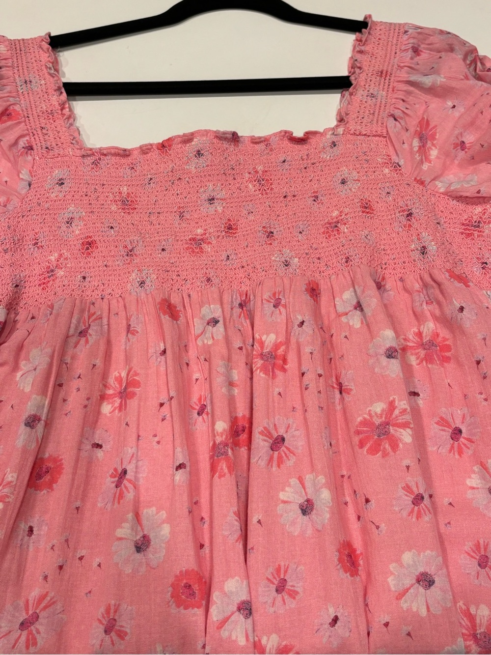 LoveShackFancy Miri Dress Coral Blaze Pink Floral Smocked Ruffled Hem Womens XL - Picture 13 of 16
